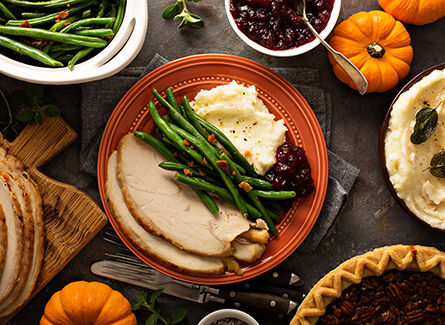 Healthy portions of Thanksgiving meal